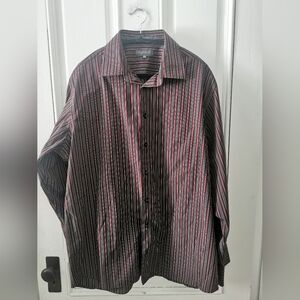 Mens Mantles Burgundy Career Muticolored  Striped Dress Shirt. Size 17.5 34/35